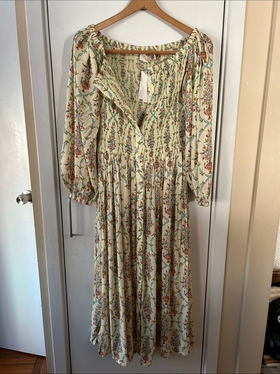 Verandah Dresses & Skirts - NWT $405 Verandah Butter Yellow Floral Maxi Dress Smocked Bodice M